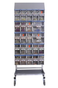 FlagBin rack with blue locking bars